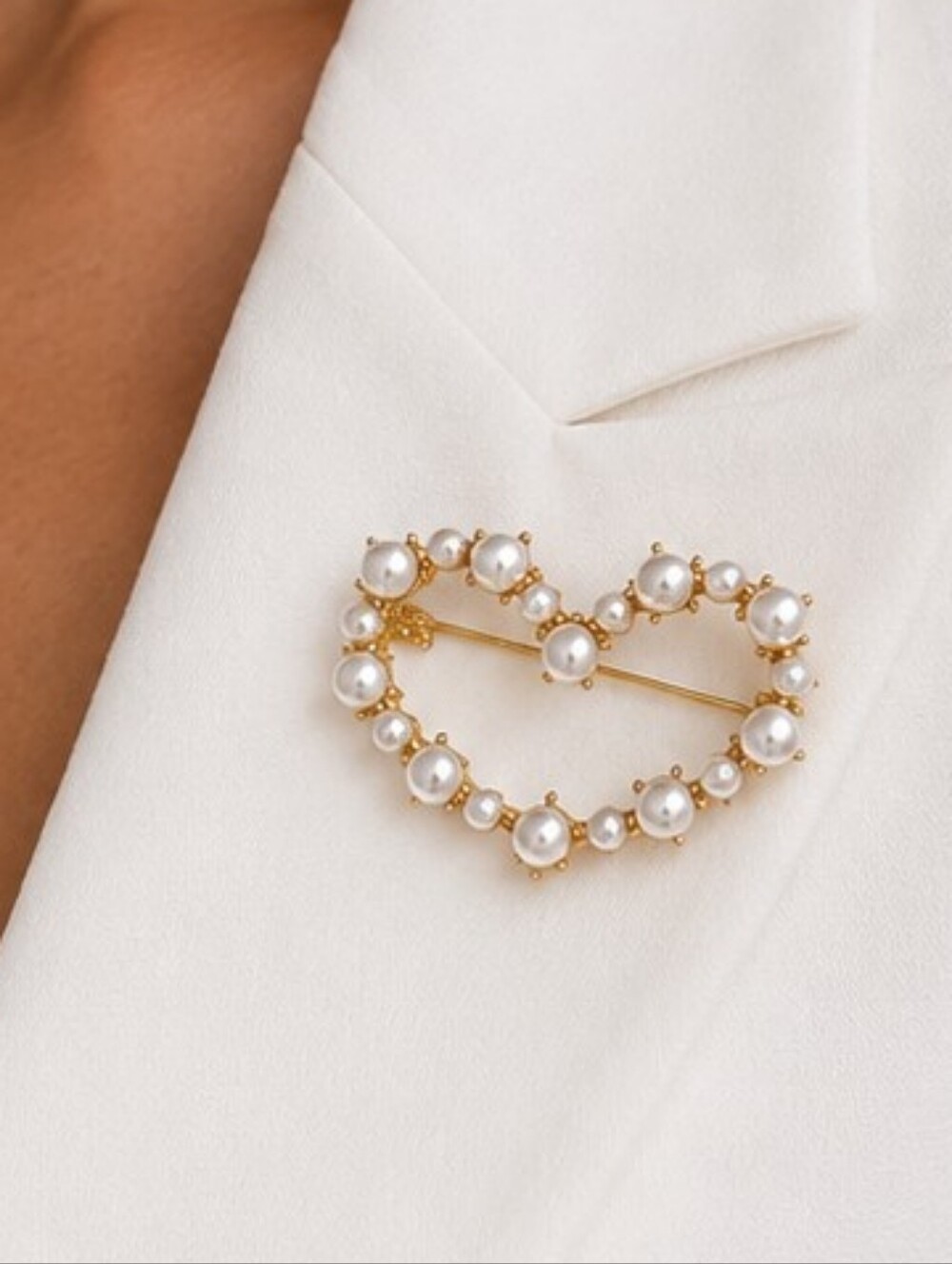 💎 Pearl Heart Brooch Gold Tone Faux Pearl Open Heart Love Romantic Pin